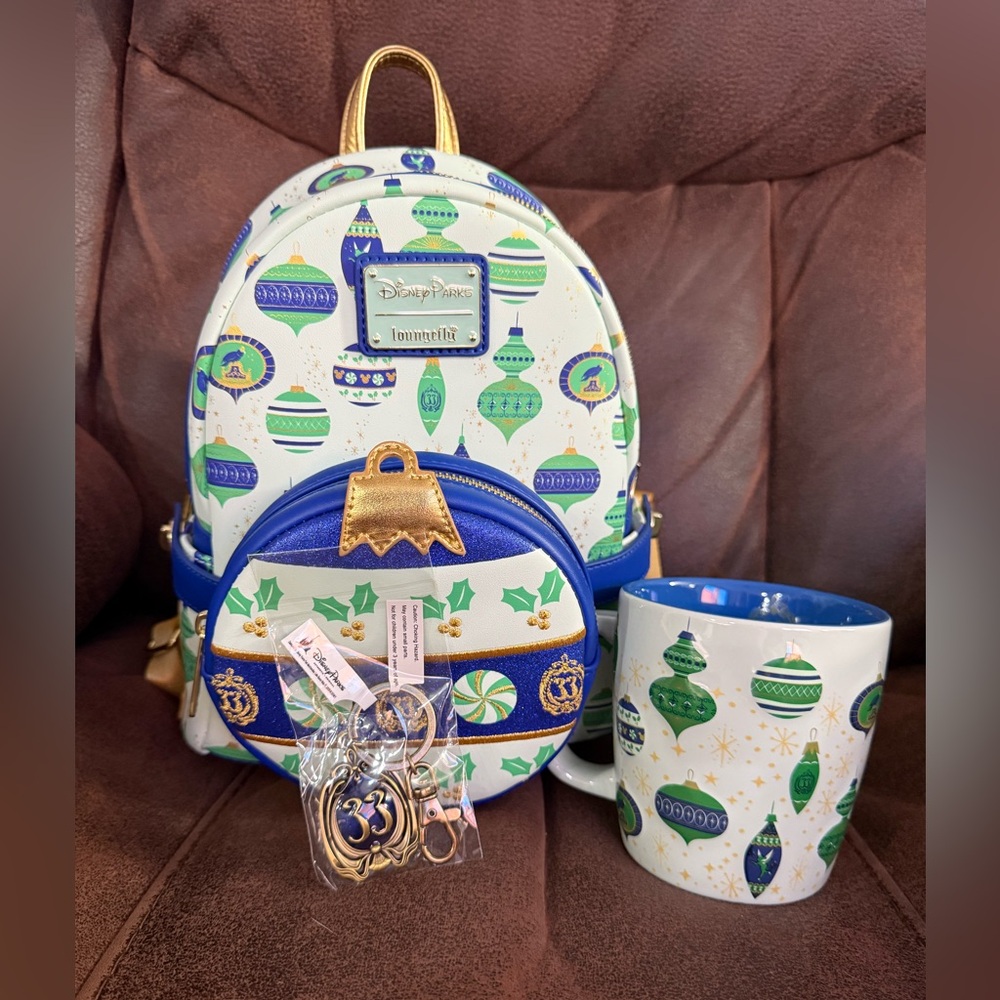 Loungefly Disney Parks Ornament Backpack in Blue and Green
